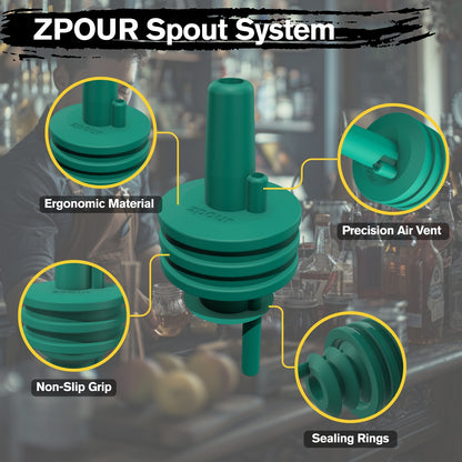 ZPOUR Green Liquor Pour Spouts – 6 Pack | Precision Bar Bottle Pourers