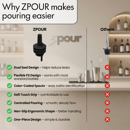 ZPOUR Black Liquor Pour Spouts – 12 Pack | Precision Bar Bottle Pourers