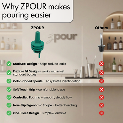 ZPOUR Green Liquor Pour Spouts – 6 Pack | Precision Bar Bottle Pourers